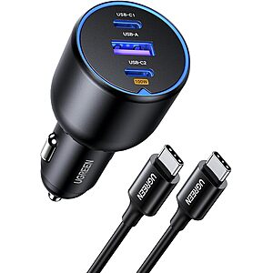 UGREEN 130W USB C Car Charger with Cable,Type C Cigarette Lighter Adapter $22.47