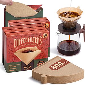 6-Pk 50-Pc Metflavor V60 Unbleached Compostable Paper Coffee Filters #2 $5