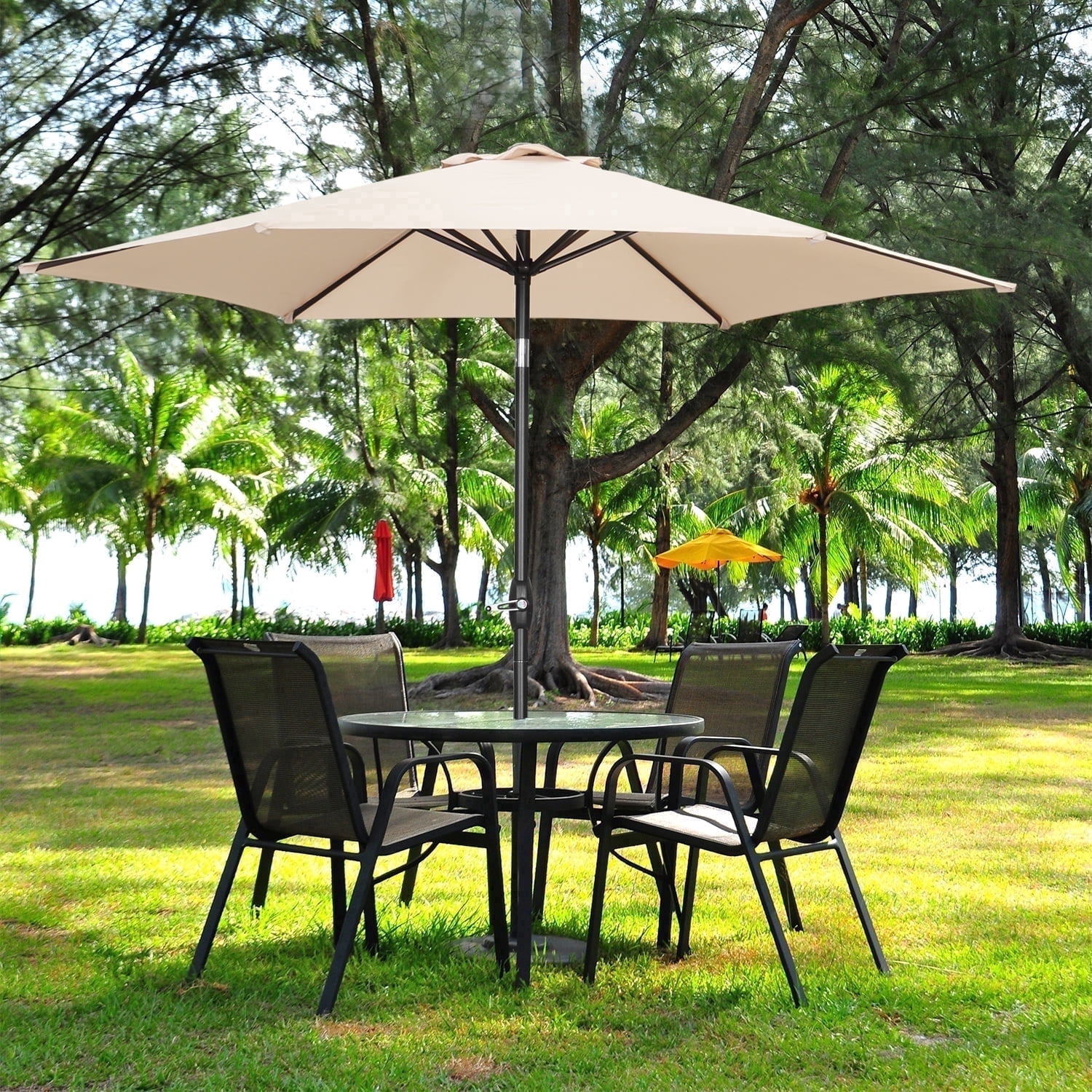 Ainfox 9ft Khaki Patio Umbrella with Push Button Tilt and Crank,Waterproof UV Sunshade Canopy $35.99