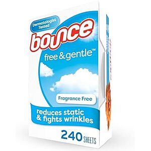 SnS,AC] $24.77* | 4 × 240-Count Bounce Free & Gentle Dryer Sheets (Unscented) ($6.19 each) at Amazon