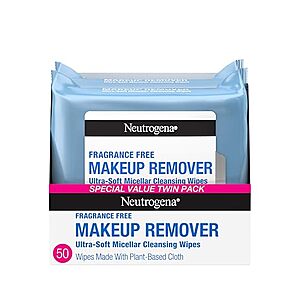 SnS,AC] $4* | 2-Pack 25-Count Neutrogena Makeup Remover Face Wipes (Fragrance Free) at Amazon
