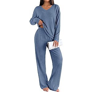2-Pc Ekouaer Women's Ribbed Lounge Set $11
