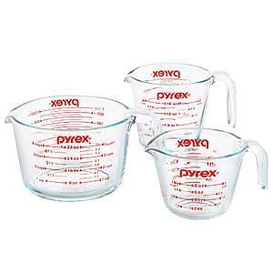Costco Members:3-Pc Pyrex Durable Tempered Glass Measuring Cup Set $17 + Free S&H
