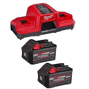 Milwaukee M18 18V Lithium-Ion Starter Kit with (2) FORGE 6.0Ah Batteries and Super Charger $319