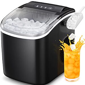Antarctic Star Countertop Ice Maker Portable Ice Machine with Handle,Self-Cleaning Ice Makers,26Lbs/24H,9 Ice Cubes Ready in 6 Mins for Home Kitchen Bar Party (Black