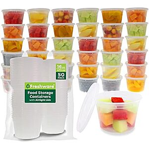 11.89* | 50-ct 16-oz Freshware Polypropylene Food Storage Containers at Amazon