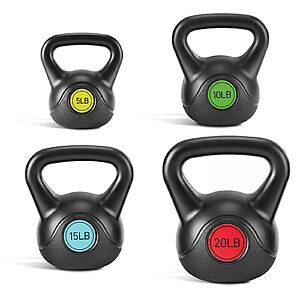 4-Piece OLIXIS HDPE Coated Concrete Kettlebell Set (5,10,15 & 20 Lbs.) $59.99 + Free Shipping