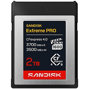 SANDISK 2TB Extreme PRO CFexpress 4.0 Type B,up to 3700 MB/s Read speeds - SDCFEB-2T00-GN4NN $999.99