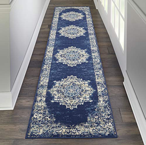 Nourison Home Grafix Navy Blue...ing Room,Kitchen (12' Runner