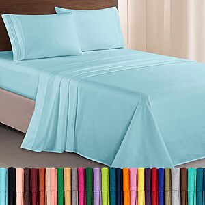 16.60:Elegant Comfort Luxurious 1500 Microfiber 3-Line Embroidered 4-Piece Bed Sheet Set,Queen,Aqua Blue