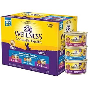 SnS,AC] $17.13 | 24-Pack 3-Oz Wellness Complete Health Pate Variety Pack Adult Canned Wet Cat Food (Seafood) at Amazon