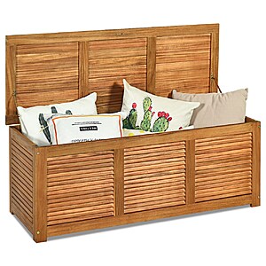 105 FS Lowes by COSTWAY 46 Gallon Deck Storage Acacia Wood Organization Toys Cushions Tools