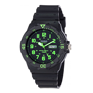Casio Men's Dive Style Watch,Black/Green Accents MRW200H-3BV $28.26