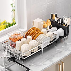 Delamu Stainless Steel Expandable Dish Drying Rack w/ Drainboard & Utensil Holder $19.99 + Free Shipping w/ Prime or on $35