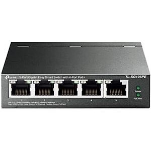 40.99* | TP-Link 5 Port Gigabit PoE Switch | 4 PoE+ Port @65W (TL-SG105PE) + 10% Back w/ Prime Visa Card at Amazon