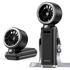 SWEETFULL 5000mAh Portable Handheld Turbo Fan w/ 5 Speeds & Digital Display (black) $9.90