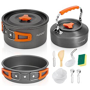15-Piece NutriChef Nonstick Camping Cookware Set w/ Mesh Bag (Grey) $18.99 + Free Shipping w/ Prime or on $35