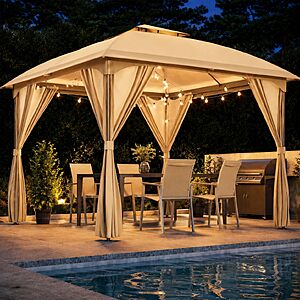 10'x10' LAUSAINT HOME Arc Double-Tier Roof Gazebo Canopy w/ Curtains (Khaki) $143.99 + Free Shipping $143.98