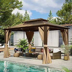 Aluminum Double Roof Hardtop Gazebos:13' x 10' EROMMY (Brown) $499 & More + Free S&H