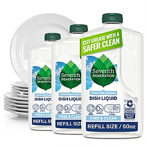 Select Accts:3-Pk 50-Oz Seventh Generation Hand Dish Wash Refill (Free & Clear) $12 w/ S&S