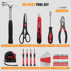 39 Piece Tool Sets All Purpose Household Tool Kit,Home Tool Set Case with Toolbox $13.75 AC FS Walmart+ via Cschidworld Seller