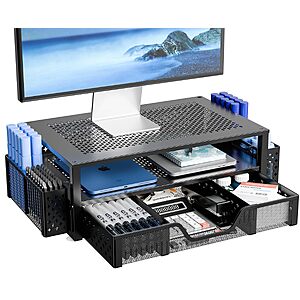 20" Simple Trending 2-Tier Monitor Stand w/ Drawer & Pen Holders (Black) $19.99 + Free Shipping w/ Prime or on $35