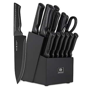 NULAS 14-Piece Knife Set – Complete Kitchen Set with Built-In Sharpener $31.49