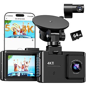 Wanlipo A13 4K + 1080p Dual Channel WiFi IPS Dash Cam w/ 64GB microSD Card $28.15