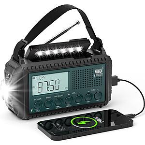 NOAA Rechargeable Emergency Weather Radio w/ Auto Alerts,Solar,Hand Crank $21.25 + Free S&H