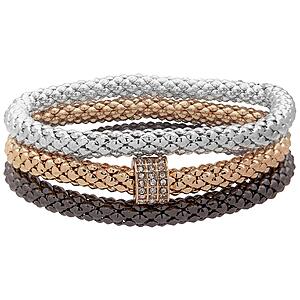 Nine West Women's Three Piece Stretch Bracelet Set — Tri-Tone Stackable Bangles with Clear Crystal Inspired Accents,Layered Fashion Jewelry for Everyday Wear $10.1