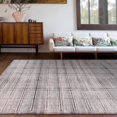 Rugshop Bohemian Stripe Lines...n Slip Area Rug 8' x 10' Brown