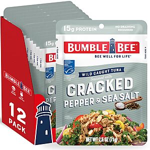 Select Accts:12-Pk 2.5-Oz Bumble Bee Cracked Pepper & Sea Salt Seasoned Tuna Pouches $8.40 w/ S&S
