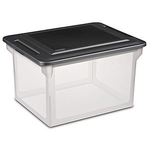 Sterilite File Box,Clear Plastic Bin with Black Lid,Letter or Legal-sized File Storage,Black $8.97