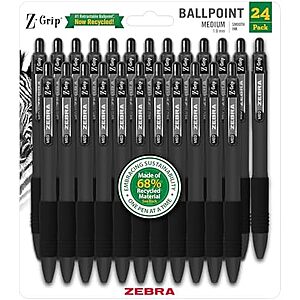 5.40* | 24-Pk Zebra Pen Z-Grip Retractable Medium Ballpoint Pens (Black) at Amazon