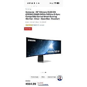 Samsung - 49" Odyssey OLED G9 (G95SC) DQHD 240Hz 0.03ms G-Sync Compatible Curved Smart Gaming Monitor - Silver - Open Box - Excellent