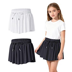 2-Pack Yitoco Girls Flowy Butterfly Athletic Shorts w/ Pockets & Liner (Black & White) $9.99 + Free Shipping w/ Prime or on $35