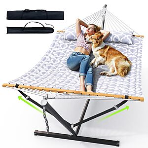 ANAGOO Double Hammock with Stand,Heavy Duty Outdoor Hammock for Two,500 LBS Capacity,Stable Steel Frame with Balance Strap $89.99