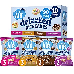 Like Air Drizzled Rice Cakes - 4 Flavor Variety Pack (10ct) Vegan/Nut-Free | 4 Flavor Snack Pack (Pack of 10) - 90 Calories Per Bag,Gluten Free Snacks For Kids,Kosher $14.98