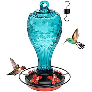 11.99* | 20-Oz Jarkyfine Hanging Glass Hummingbird Feeder at Amazon