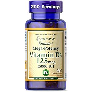 SnS,AC] $5.99* | 2 × 200-Count Puritan's Pride Vitamin D3 5000 IU Softgels Supplement ($3 each) at Amazon