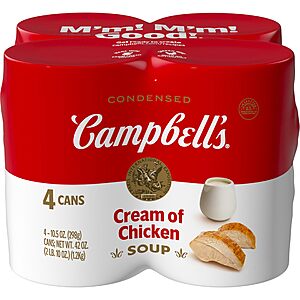 Campbell's Condensed Cream of Chicken Soup,10.5 oz Can (4 Pack)~$3.79 With S&S @ Amazon