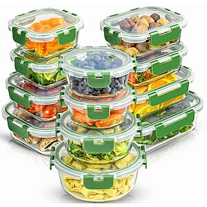33.43:JoyJolt 24pc Borosilicate Glass Storage Containers with Lids(Green) at Amazon