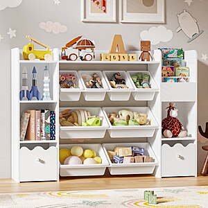 Hommpa Kids Toy Storage Organizer with 8 Toy Storage Bins,Kids Bookcase with 4-Tier Bookshelf,Toy Organizer with 2 Removable Drawers and 3 Cube Storage,White $99.98