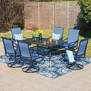 170 FS WALMART MARKETPLACE:MF Studio 6-Person Outdoor Rectangular Metal Dining Table with Umbrella Hole,All-Weather Resistance