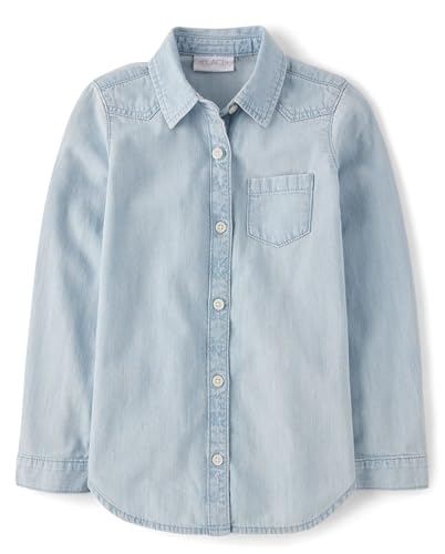 The Children's Place Girls' Lo...hirt,Tessa Wash Denim,Medium
