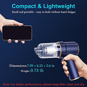 KMM Handheld Car Vacuum Cleaner,9000Pa Vacuum Cleaner and Air Duster,120W High Power Hand Held Vacuum with LED Light and Multi-Nozzles for Car,Home,Office,Pet $22.44