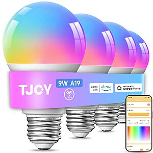 TJOY 4 Pack Smart Light Bulbs,Bluetooth WiFi Led Bulb $17.99