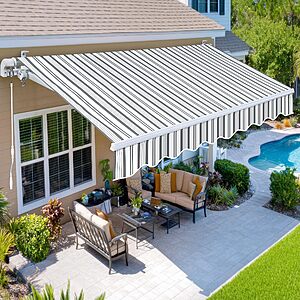 Paramondo 11.5'x9.8' Patio Awning Retractable Fully Assembled,Manual Sunshade Shelter Outdoor Deck Canopy Balcony Awning Cover - Premium Quality $359.99
