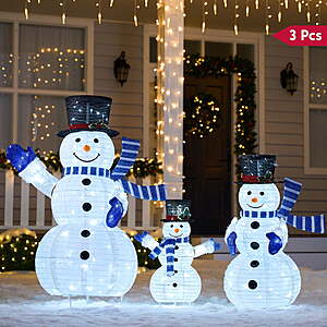 3 Pcs Collapsible Snowman Yard Light Christmas Outdoor Decorations,3D 270 Pre-Lit LED Snowman Christmas Decorations $113.99
