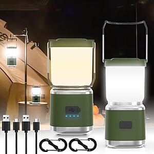2-Pk 4" Hoxida Rechargeable 336-Lumen LED Portable Camping Lantern w/ 4 Modes $9